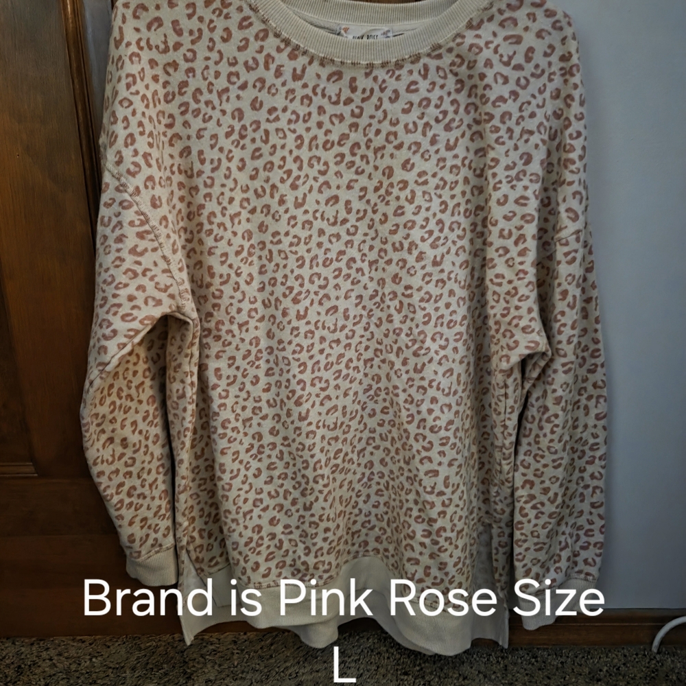 Pink Rose Women's Beige and Pink Leopard Sweater
